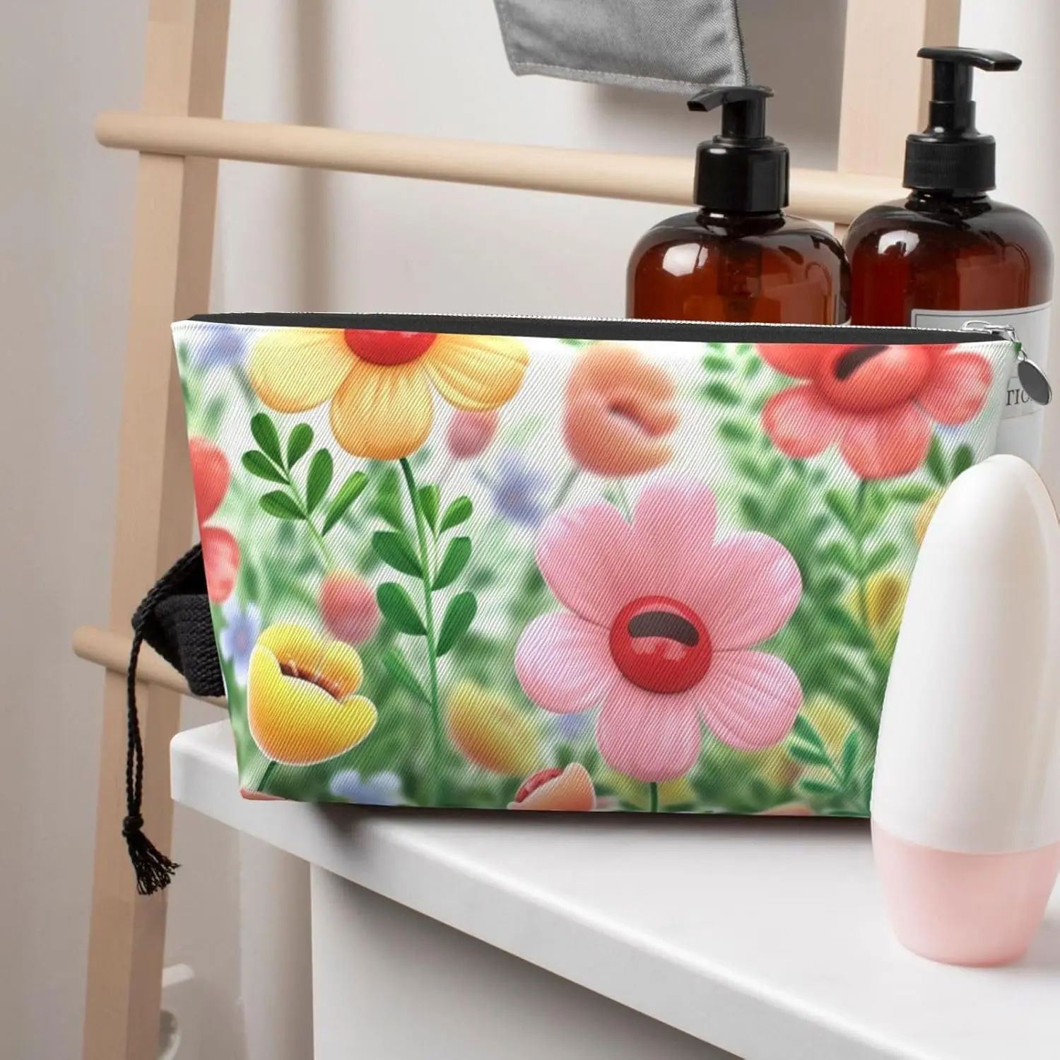 Кожаная дорожная косметичка с цветочным принтом Happy