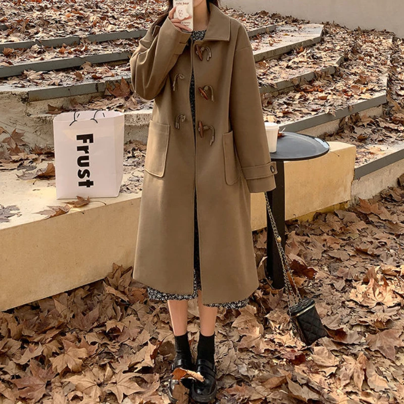

Корейское модное пальто из хлопка и шерсти, женское классическое пальто в университетском стиле, однорядное Женское шерстяное пальто на пуговицах для осени и зимы