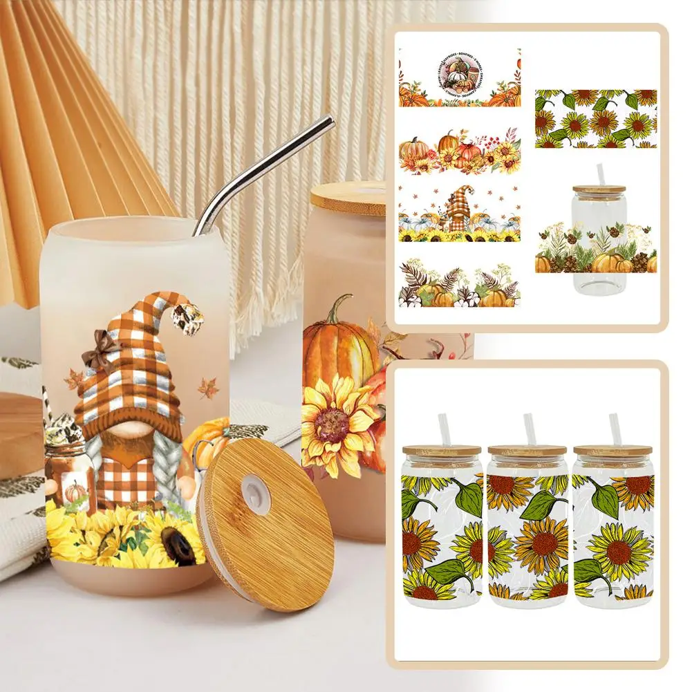 

UV DTF Cup Wrap Transfer Sticker for 16 Oz Glass Coffee Cups UV DTF Transfer Sticker Plant Flowers UV Transfer Crystal Stic L2X9