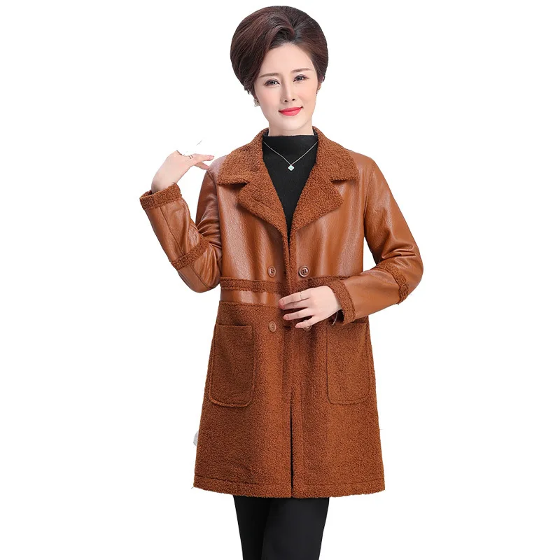 2022 Fashion Women's Coat Casual Fashion Reversible Leather Coat Mother's Leather Coat Double Breasted  Vintage Brown Clothes