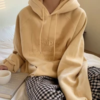 women solid loose casual korean chic sweatshirts autumn winter 2021 embroidered letter hooded simple kawaii pullover tops female