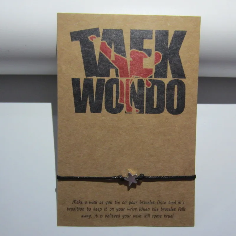 

taekwondo Good Luck Wish Card Star Charm Adjustable Wax Rope Bracelet Friendship Jewelry