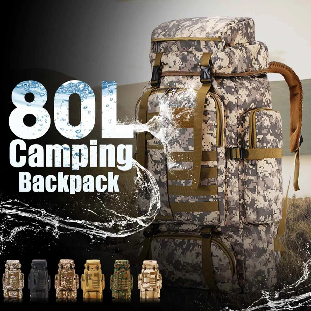 

Camouflage Military Climbing Backpack 80L Waterproof Men Women Camping Hiking Hunting Travel Large Capacity Bag Luggage Outdoor
