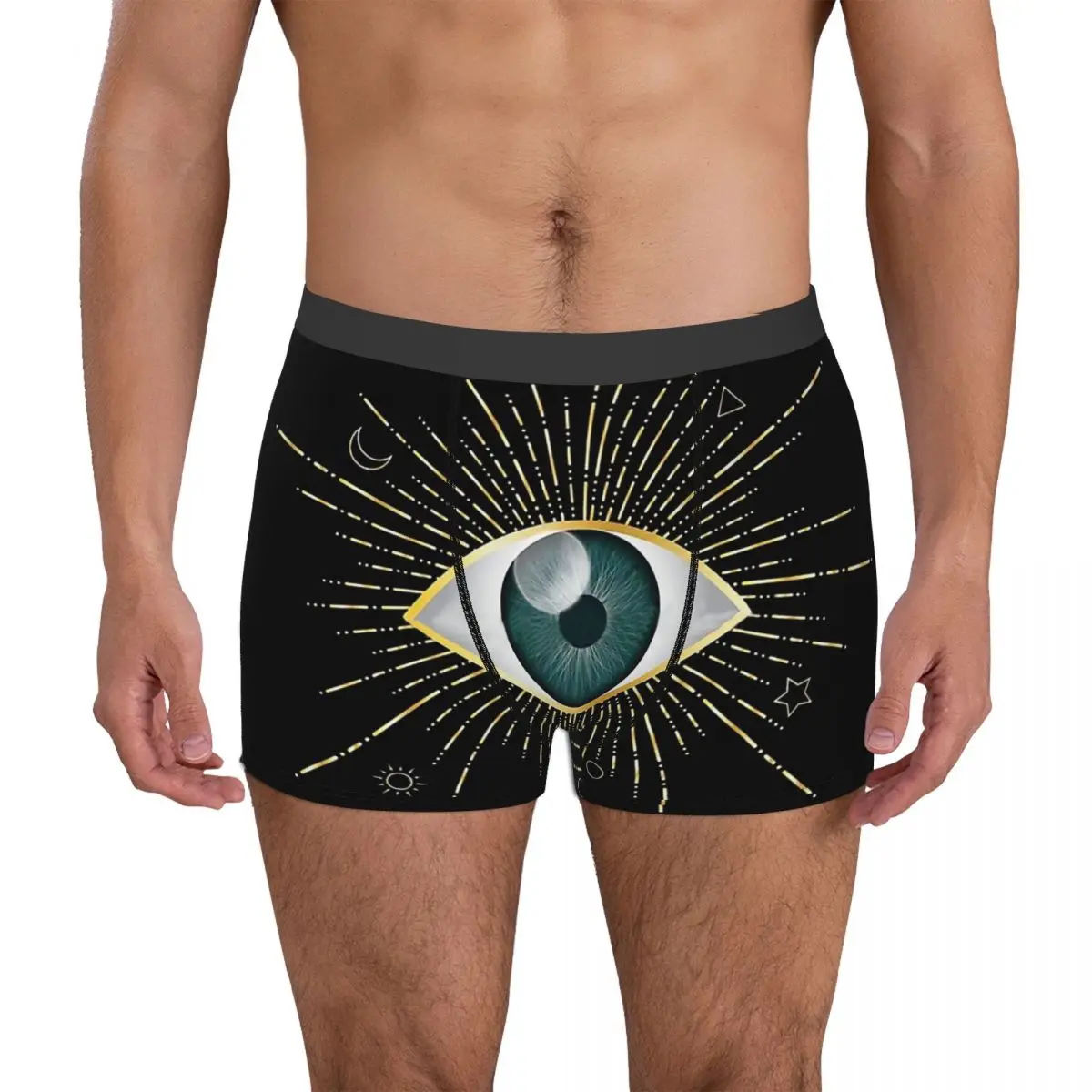 

Eyelash Lashes Pattern Teal Evil Eye Gold Sun Moon Star Triangle Circle Nazar Mati Panties Underwear Print Shorts Boxer Briefs