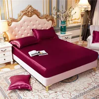 High-quality Smooth Satin Fitted Bed Sheet Set Queen Size Soft Skin-friendly Elastic Band Bedsheet Pillowcase Mattress Cover 1.5