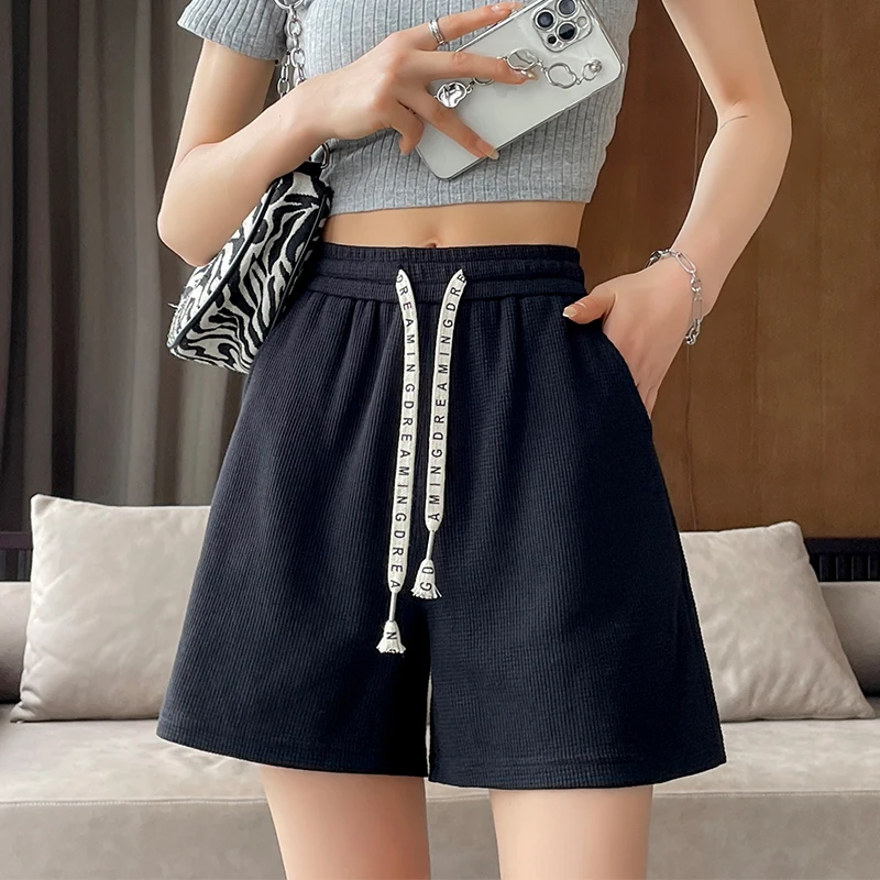 Women Shorts Traf High Waisted Loose Wide Leg Short Pants Women Clothing Booty Shorts Waffle Fabric Y2K Korean Fashion CICHENG