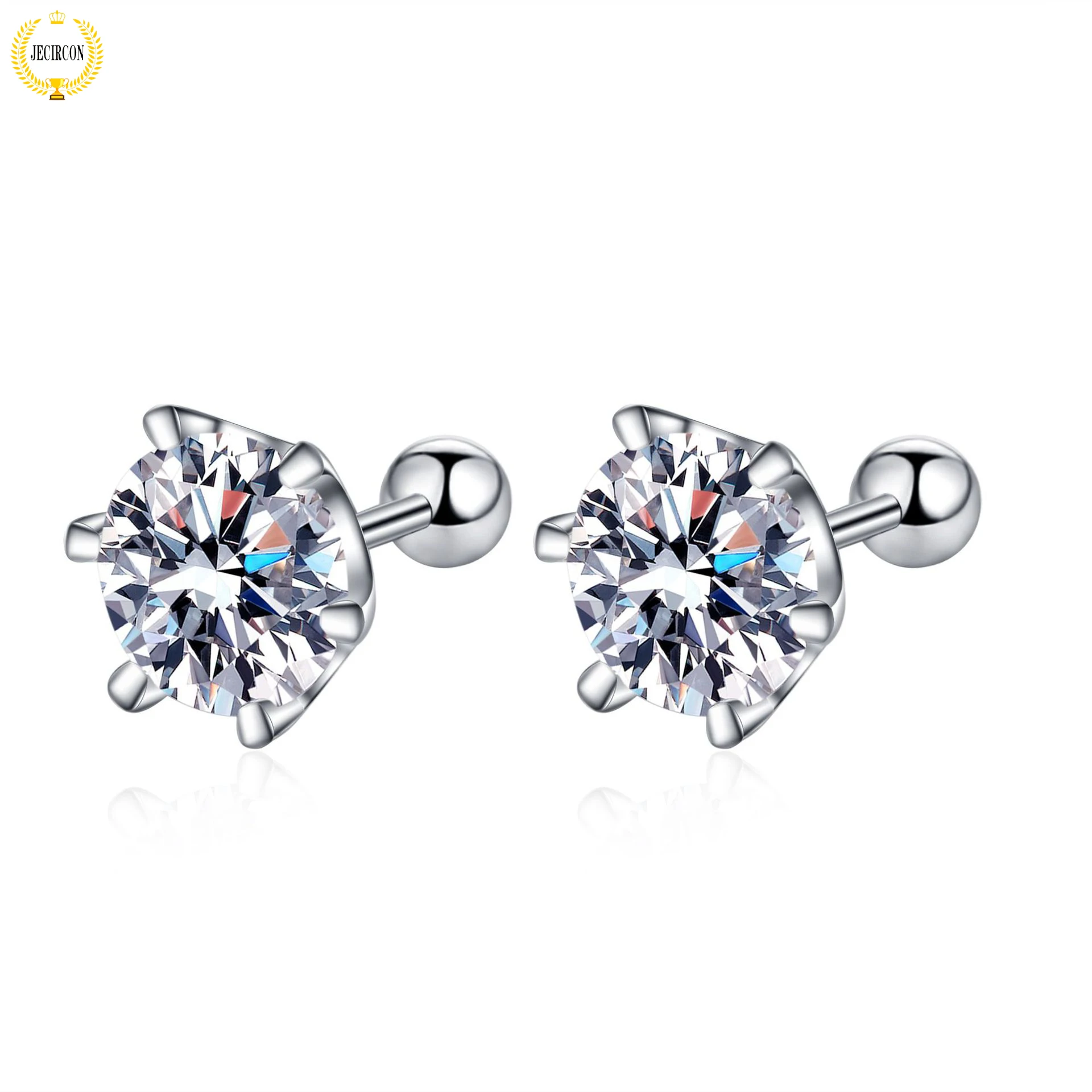 

JECIRCON 925 Sterling Silver Stud Earrings for Women 0.2-2 Carat Screw Style Simple 6-claw Moissanite Wedding Party Fine Jewelry