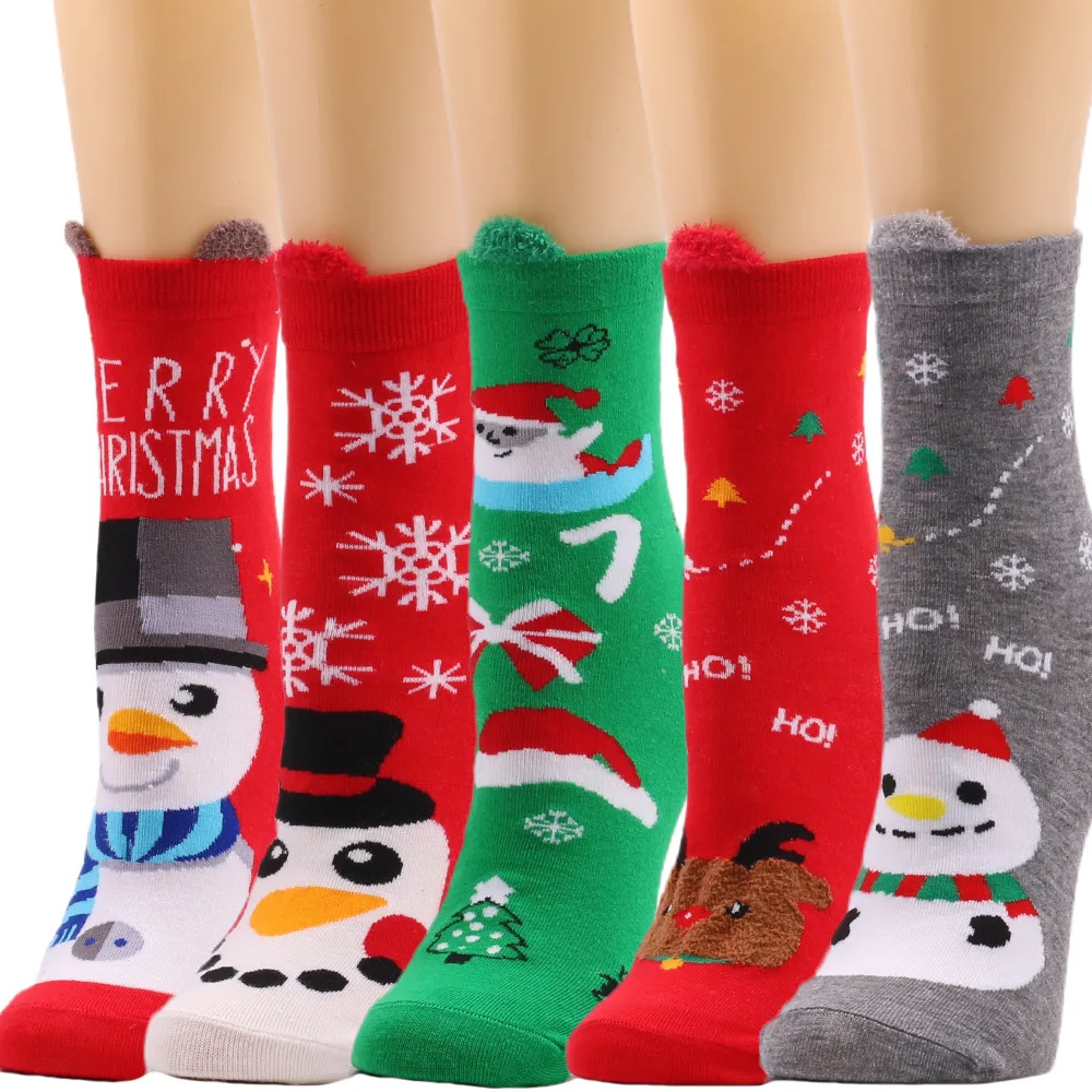 

Зимние рождественские праздничные женские короткие носки, милые забавные теплые носки до середины икры с Санта-Клаусом, модные носки для девочек с принтом лося, новинка