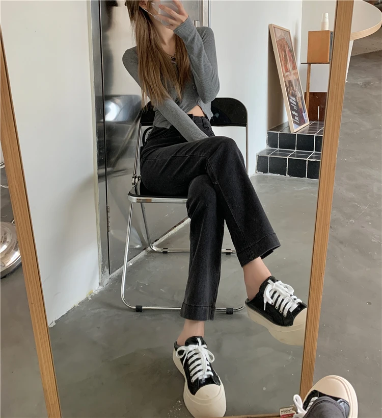 

N5239 New straight jeans high waist straight pants cropped jeans