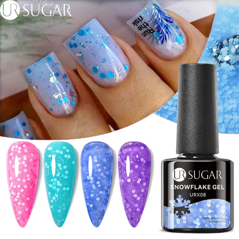 

UR SUGAR Winter Snowflake Gel Nail Polish Blue Purple Pink Gel Nail Art White Sequins UV LED Semi Permanent Varnish Manicure