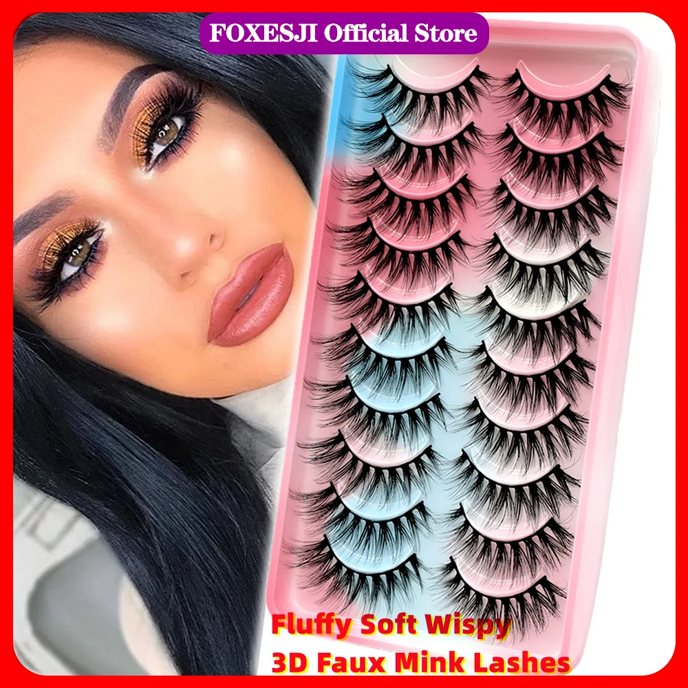 

FOXESJI Faux Cils Natural Wispy 3D Faux Mink Lashes Full Lash Extension DD Curl Russian Strip Lashes Fluffy Soft False Eyelashes