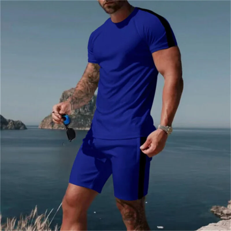 Summer Men's T-shirt Suit Solid Color Simple Casual Sweatshirt A Set Of Short-Sleeved Shorts Two Pieces Of Street Wear Clothes