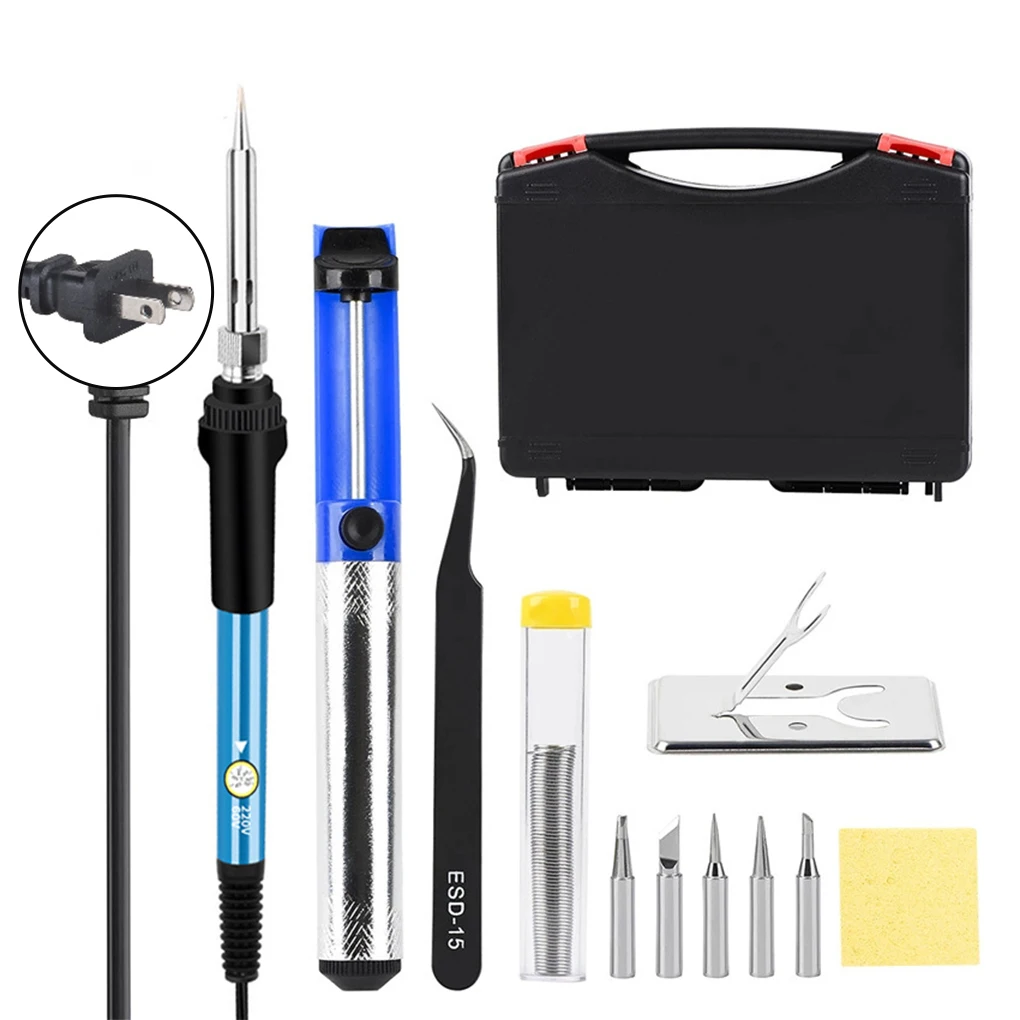 

Pack of 12 Electric Soldering Iron 200-450℃ Adjustable Temperature Welding Heater Solder Portable Power with 5 Tips