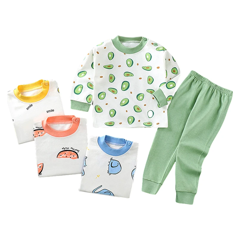 Купи Children Pajamas Set Baby Home Wear Suit Kids Cartoon Sleepwear Autumn Winter Cotton Nightwear Boy Girls Pyjamas Set for 0-6Year за 452 рублей в магазине AliExpress