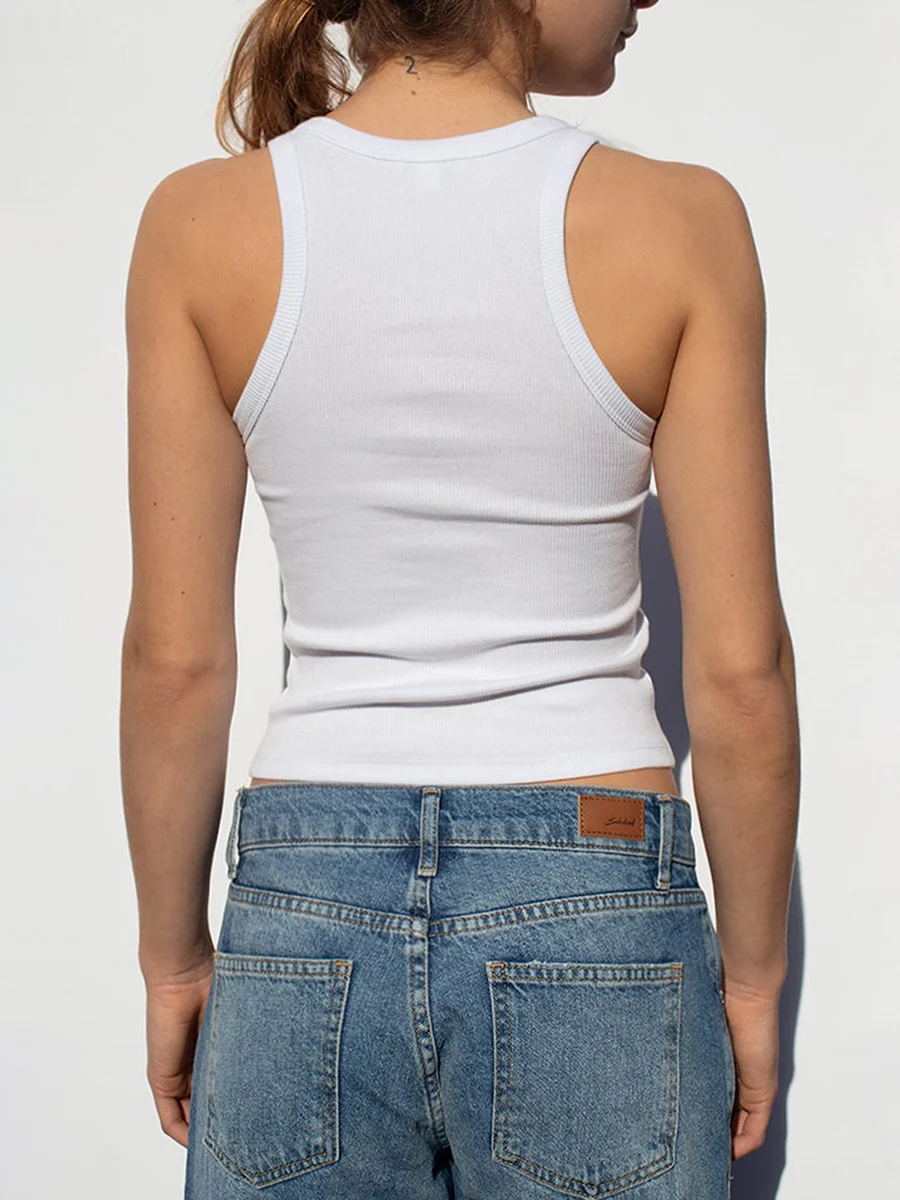 Топ женский летний без рукавов с круглым вырезом и принтом в виде диско-мяча