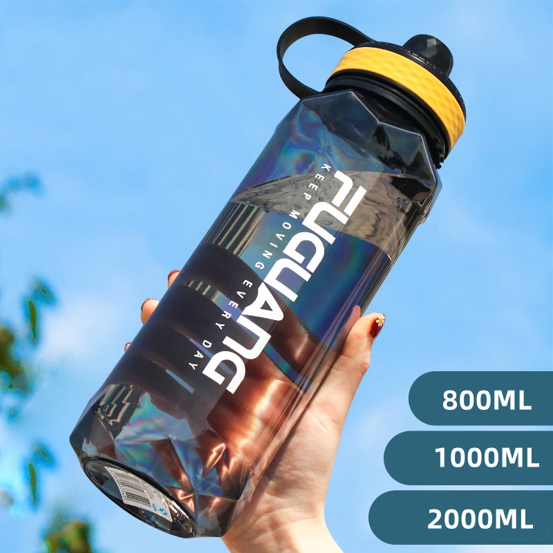 

800/1000/2000ml Large Capacity Plastic Water Bottle Student Outdoor Portable Sports Bottles Fitness Space Cup With Cup Brush