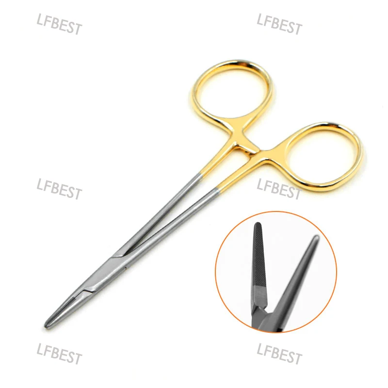 Gold Handle Insert Needle Holder Beauty Plastic Double Eyelid Surgery Stainless Steel Needle Holder Hand Surgery With Scissors