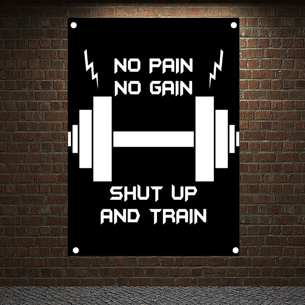 

NO PAIN NO GAIN SHUT UP AND TRRIN, Vintage Exercise Fitness Banners Flags Sports Inspirational Posters Tapestry Gym Wall Decor