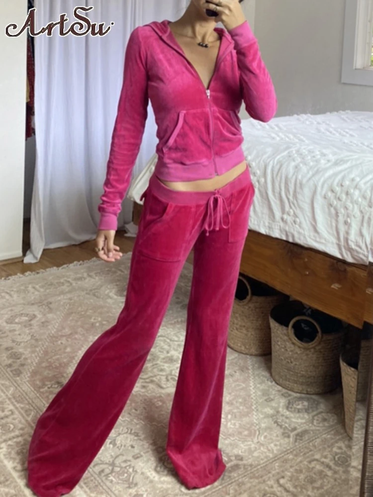 

Бархатные брюки, наборы, женский кардиган на молнии с длинным рукавом, топ с высокой талией, расклешенные брюки, костюм из 2 предметов, модная уличная одежда, осень-зима