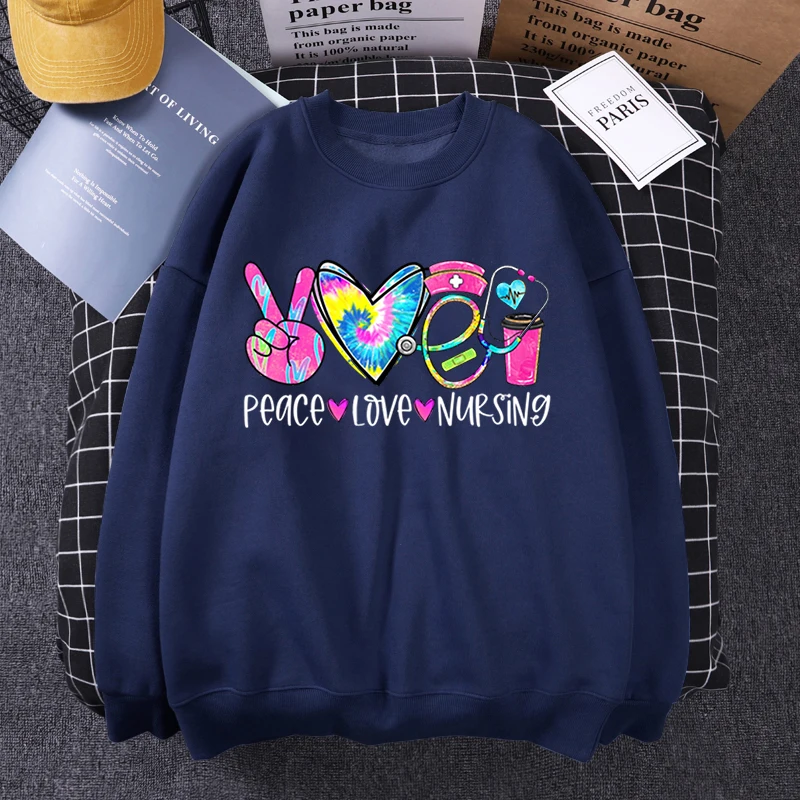 

Peace Love Nursing Heartlove Printing Hoodies Casual Women Pullover Hoodie Nurses' Day Sweatshirts Nurse Winter Clothes Women