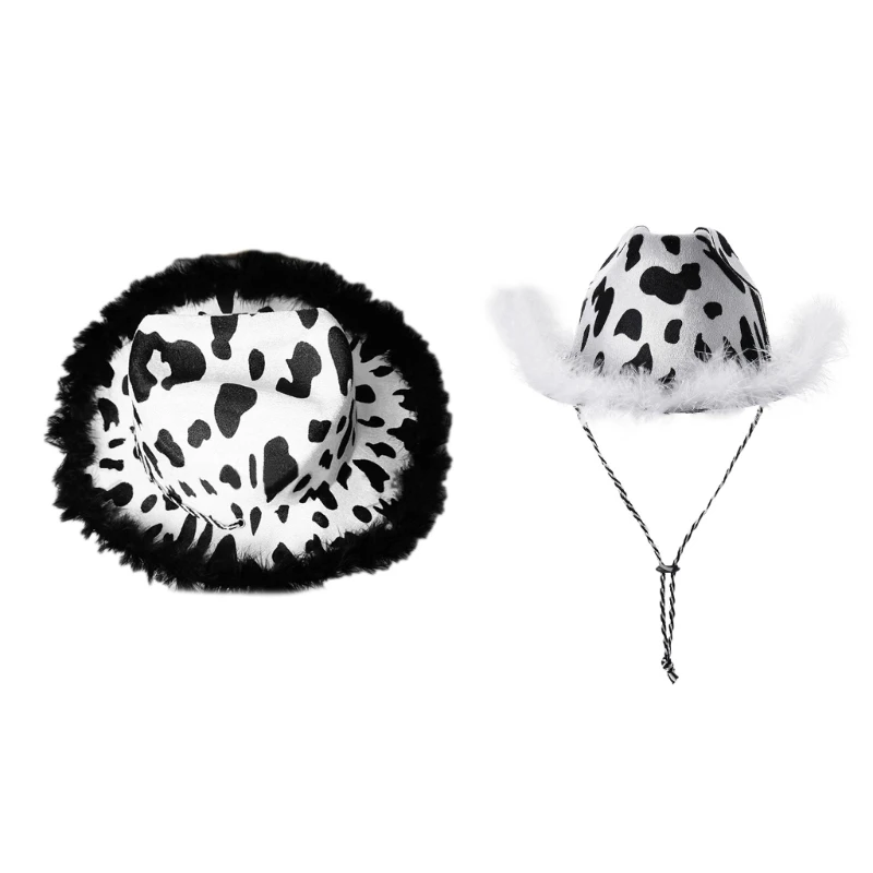 

White&Black Cow Pattern Cowgirl Hats for Women Girls Thicken Cowboy Casual Hats