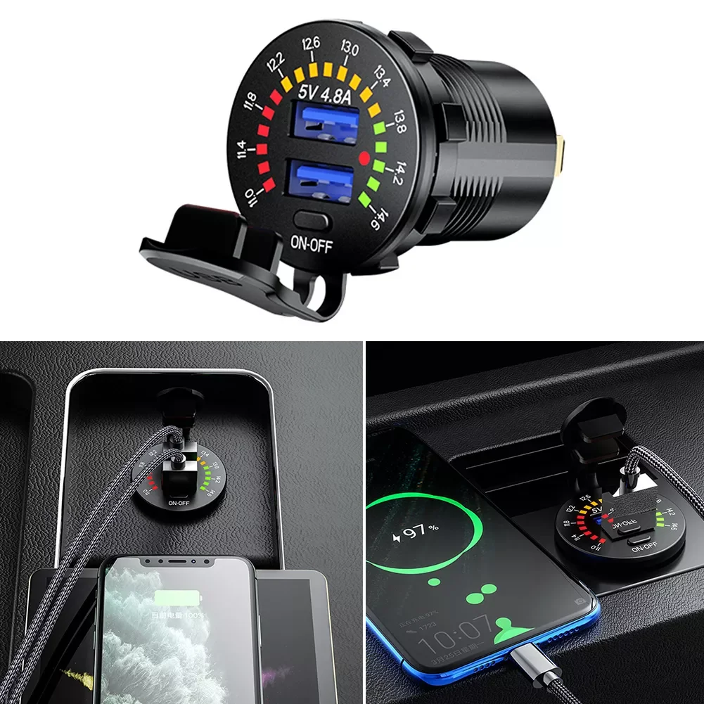 

4.8A Dual USB Fast Charger with Switch Socket Power Outlet Adapter Waterproof Dual USB Ports for Marine RV Boat Motorcycle Truck