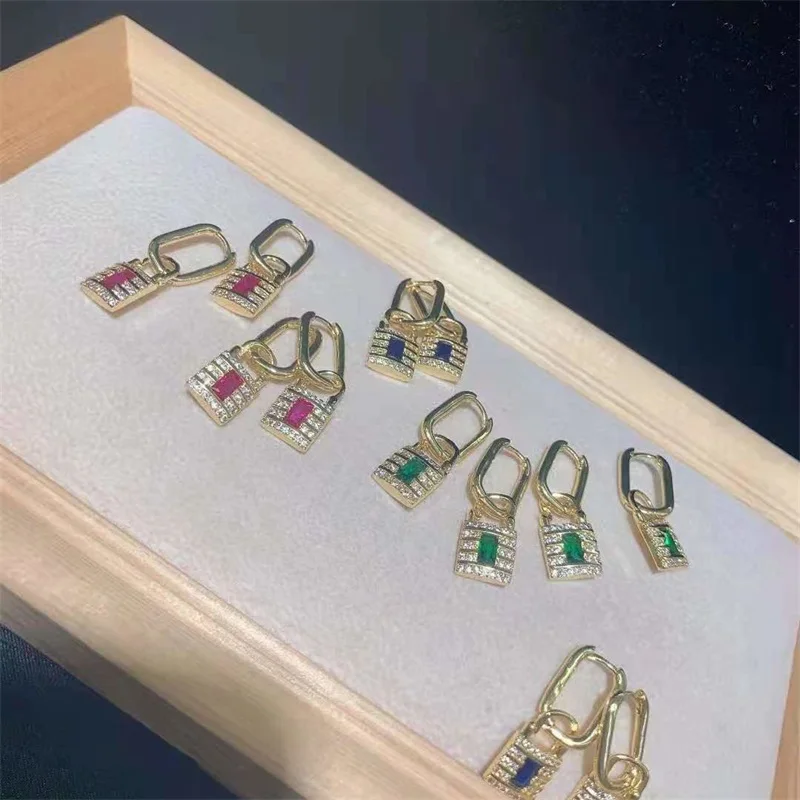

2pairs/lot Women's High Quality new style Concentric lock Gold Color Charm Gold Colorful CZ Earrings