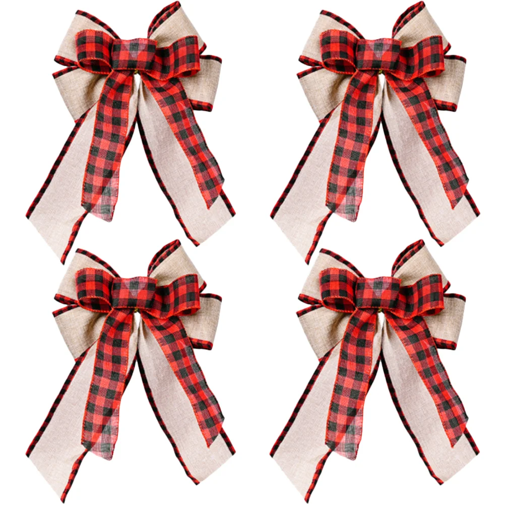 

Christmas Bow Bows Tree Ribbon Wreath Decorations Plaid Ornament Burlap Holiday Decorativecheckered Large Fall Decor Indoor