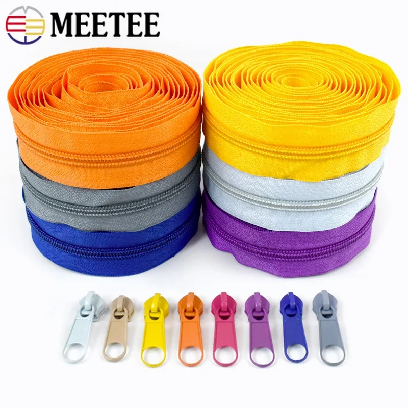 1-5M 3# 5# Colored Zippers By Meters with Slider Sewing Nylon Coil Zipper Closures for Clothes Pillow Zips Head Puller Accessory