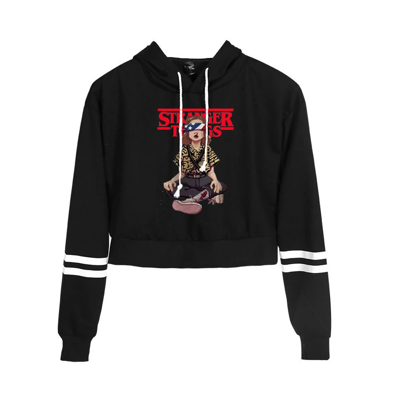 

Stranger Things Short Cropped Hoodies Eleven Print Women Long Sleeve high street hoodie Crop Top Casual Women Fashion Streetwear