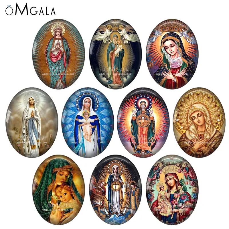 

Vintage Our Lady Paintings Catholicism Patterns 13x18mm/18x25mm/30x40mm Oval photo glass cabochon demo flat back Making findings