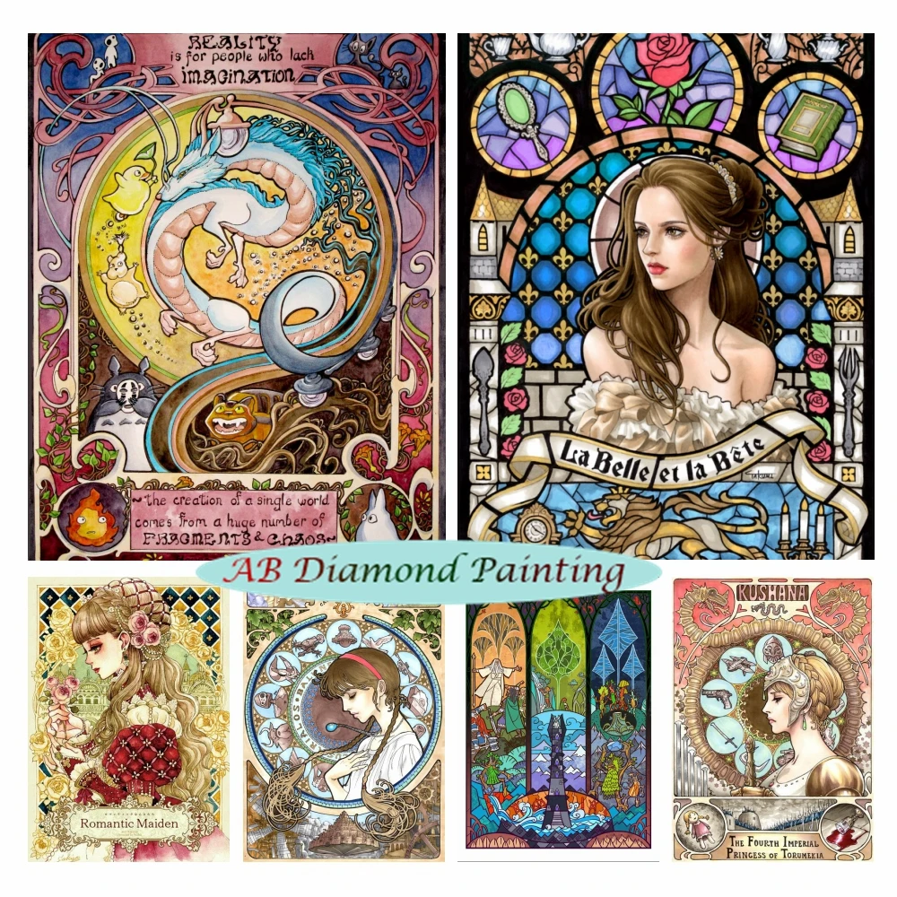 

Miyazaki Hayao 5D AB Diamond Painting Nouveau Style Studio Ghibli Cross Stitch Kits Mosaic Cartoon Embroidery Home Decor Gift