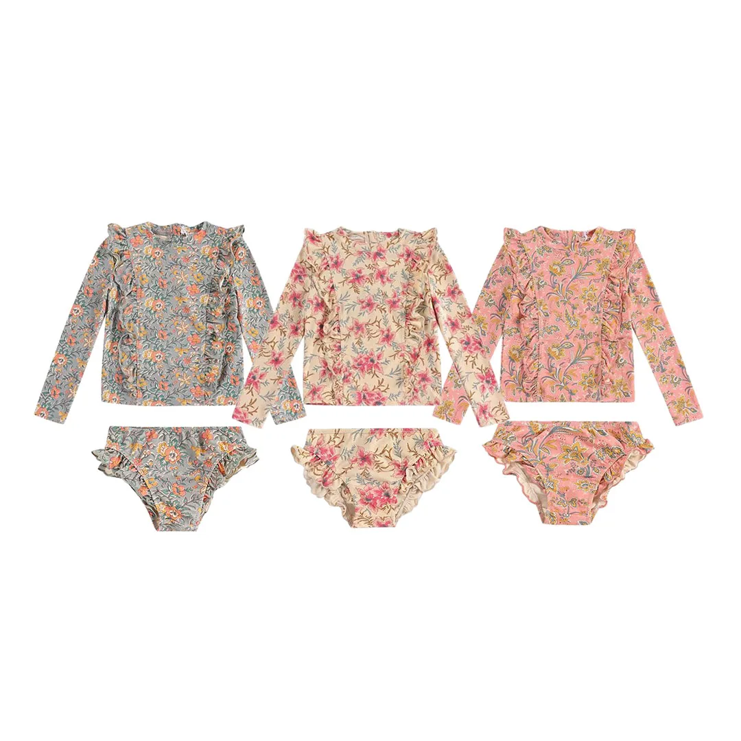 

New Summer Breathable Comfortable Kids Swimwear Sets for Girls Flower Print Swimsuits Baby Child 2pcs Outfits Beach Clothes