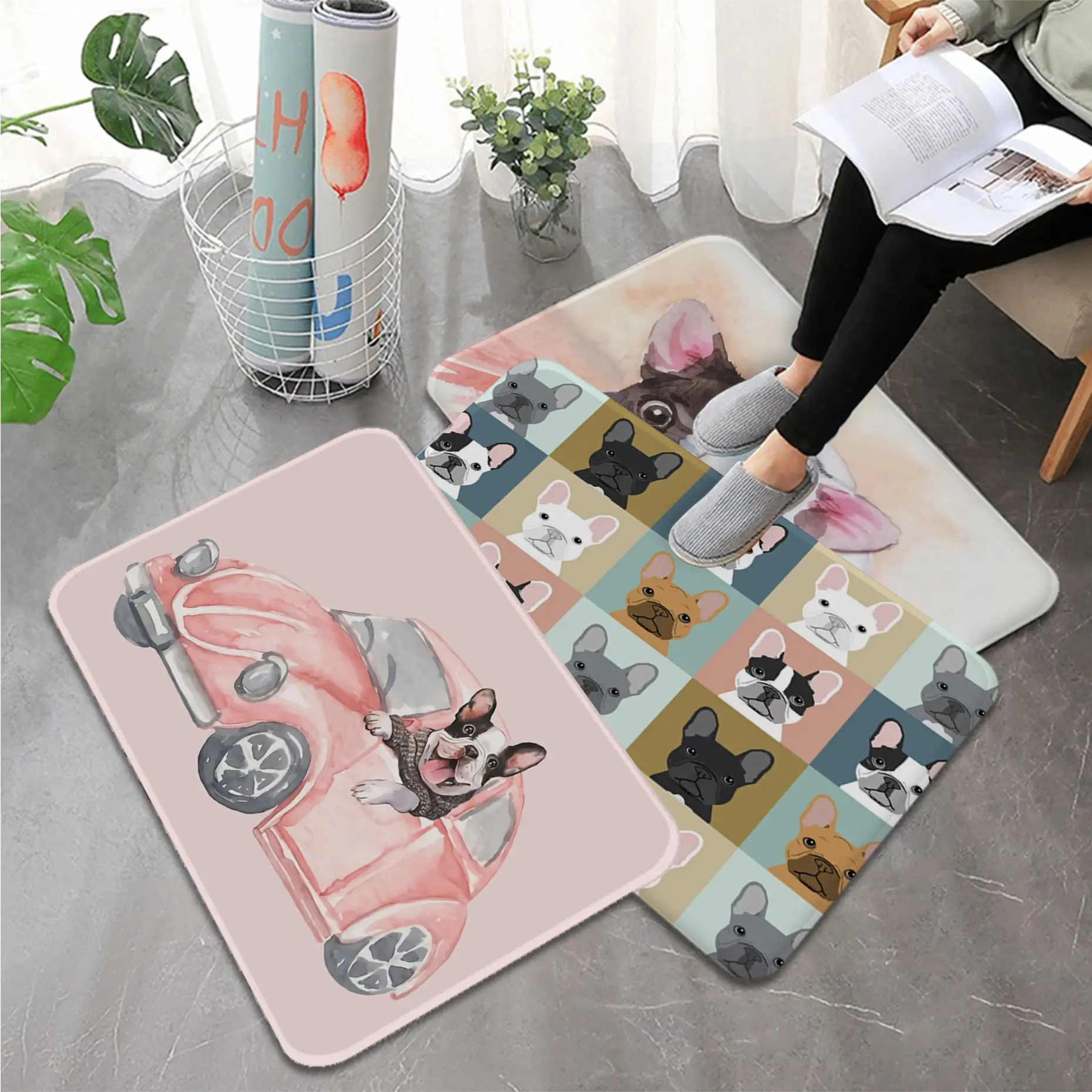 

French Bulldog Pet Bathroom Mat Non-Slip Laundry Room Mat Laundry Decor Balcony Child Living Room Doormat Area Rug
