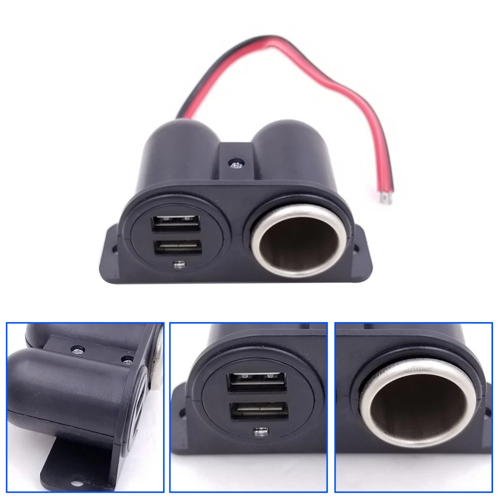 

12V 3.1A Dual USB Motorcycle Charger Adapter with Cigarette Lighter Output Fast Charging for Phone Tablet GPS Accessories
