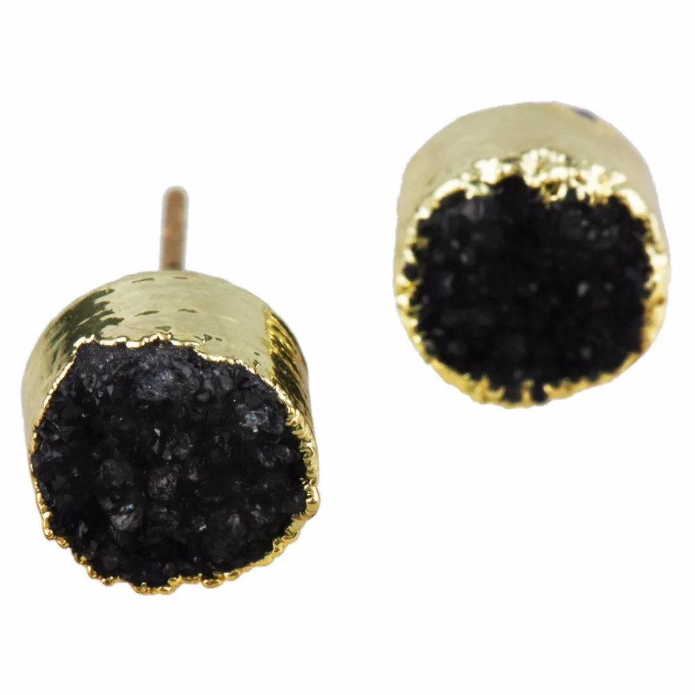 

TUMBEELLUWA Geode Quartz Crystal Cluster Golden Stud Earrings Women Jewelry