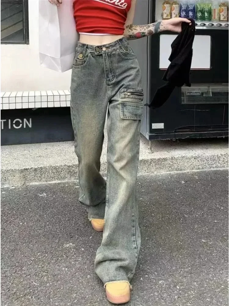 

Vintage Y2k Baggy Trousers Women Casual Denim Jeans Office Lady High Waist Straight Pants Korean Fashion All-match Streetwear