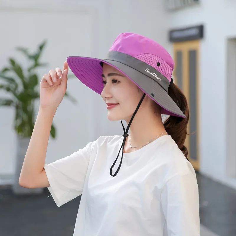 Spring and Summer Ladies Hat Sports Fisherman Hat Sunscreen Breathable Windproof Outdoor Sun Hat Wide Brim Caps Bowler Hats