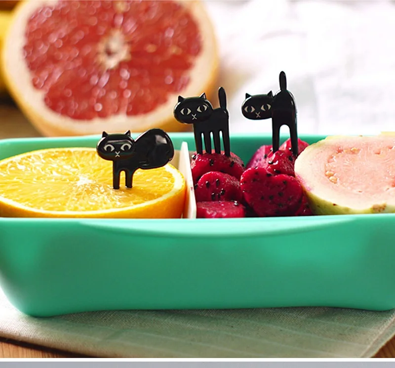 

6PCS Cat Fruit Fork Mini Cartoon Children Snack Cake Dessert Food Fruit Pick Toothpick Lunches Party Decor Forks Accessories