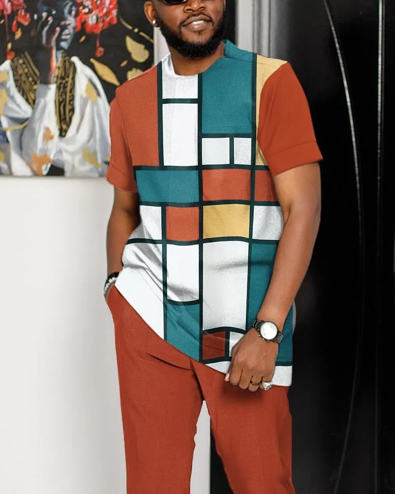 Summer Tracksuit Suit Oversized T Shirt Trousers Fashion Striped 2 Piece Set For Men Short Sleeve and Pants Casual Streetwear