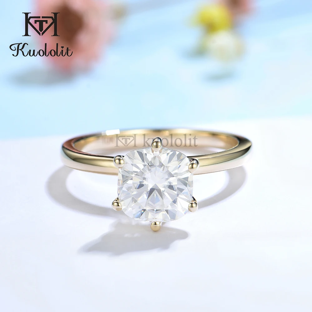 Kuolit 3CT Подушка Moissanite 18K 14K 10K 585 Желтое золото кольцо для женщин Hide Halo роскошное