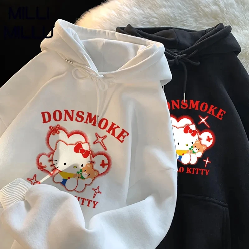 

Женская толстовка с капюшоном Hello Kitty Y2K, с принтом