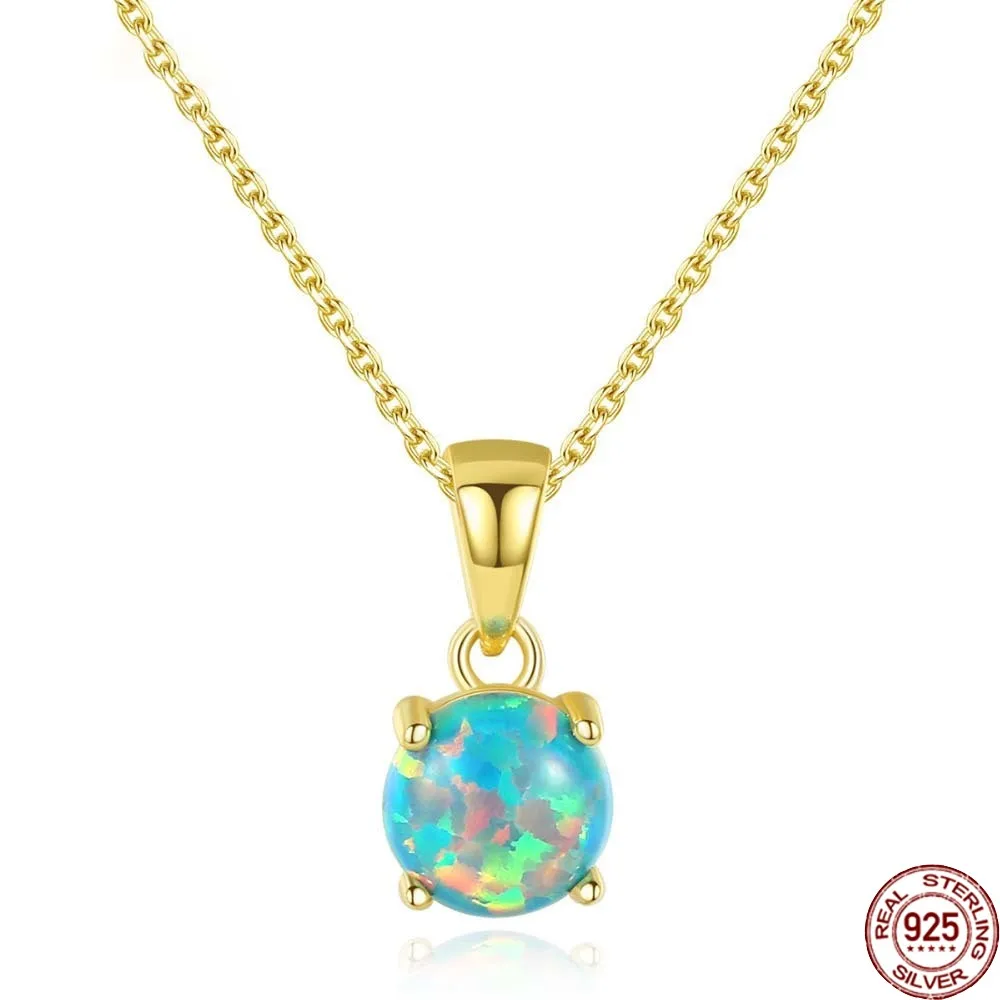 

BABIQU Pure Sterling Silver 925 Necklaces for Women Colorful Round Fire Opal Pendant Necklace Exquisite Jewellery Christma Gifts