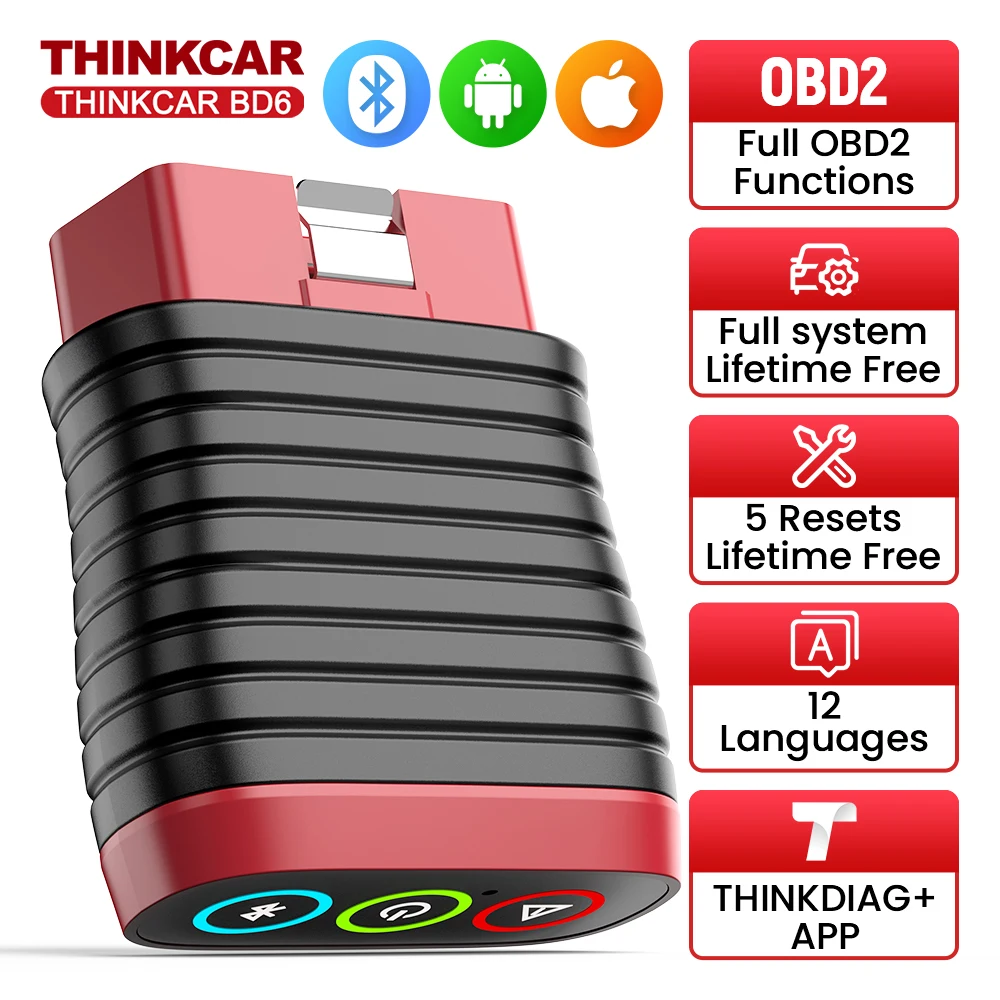 

THINKCAR BD6 OBD2 сканер Bluetooth автомобильный диагностический инструмент полная система автомобильный сканер считыватель кодов 5 RESETS бесплатный инструмент сканирования