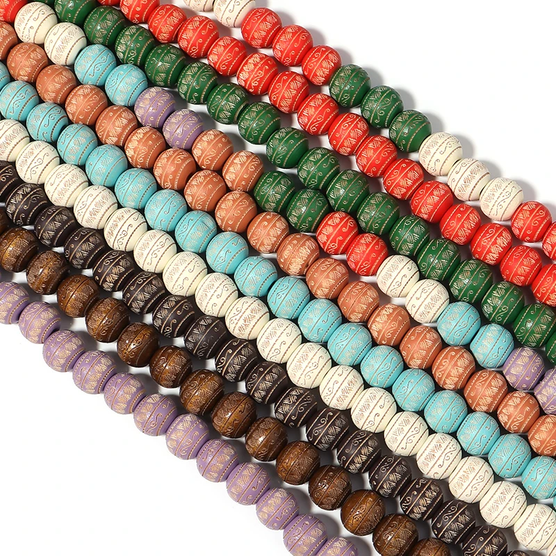 

88pcs/Strand 10mm Round Hand Printed DIY Wooden Beads With 3mm Hole for Women Jewelry Making Charms for Necklace DIY Bracelet