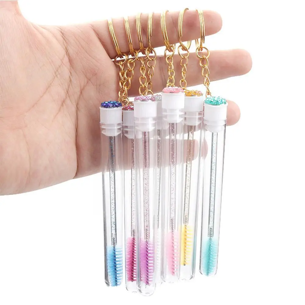 

5PCS Tube Eyelash Brush With Gold Keychain Glitter Mascara Wand For Lash Extension Clear Micro Comb Container Makeup Tool F7R0