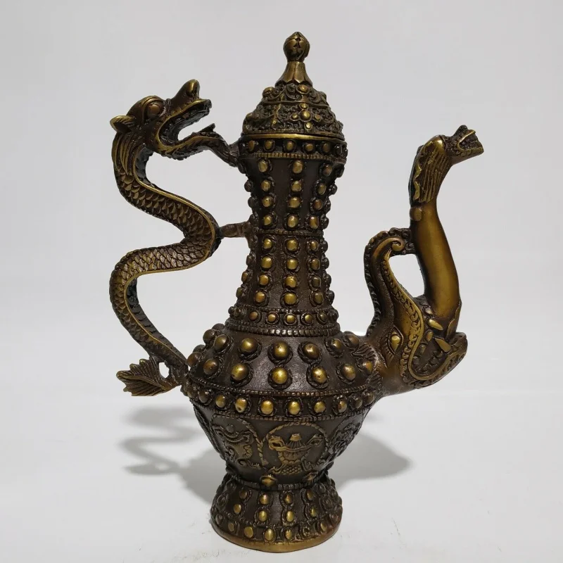 

7,8 "собирать китайских бронзовых животных 12 знаков зодиака Дракон вино зерна горшок статуя