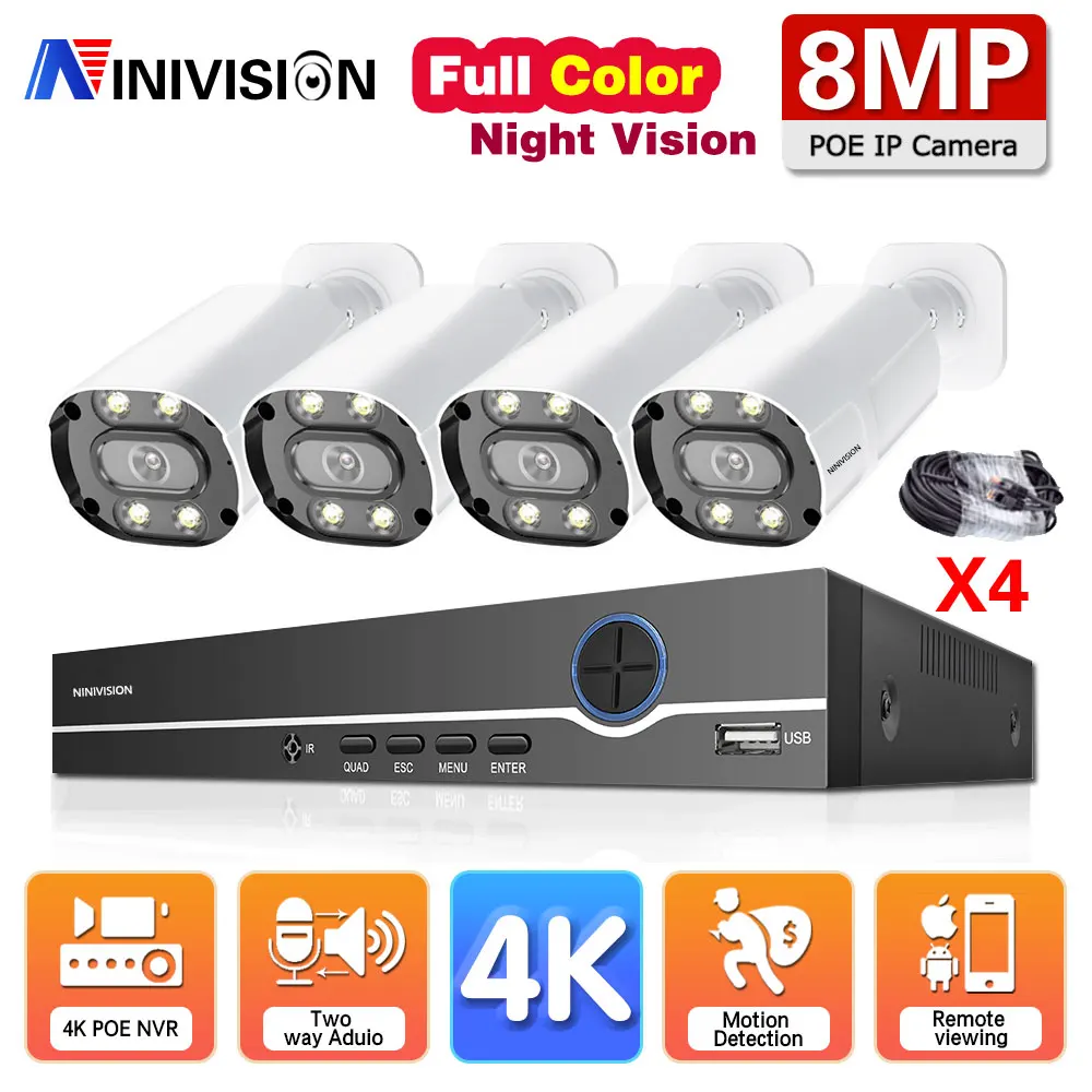 

4CH 4K POE CCTV Camera Security System Two Way Audio Outdoor Weatherproof 8MP 5MP IP Cam H.265 Video Surveillance NVR Set XMEye