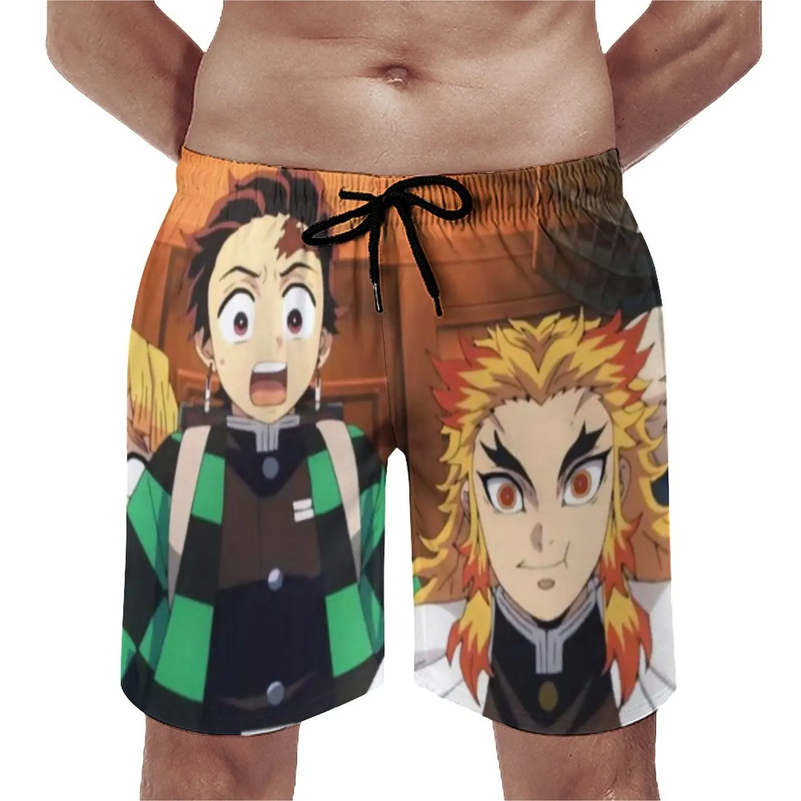 

Summer Board Shorts Demon Slayer Surfing Rengoku and His Friends Pattern Beach Shorts Classic Fast Dry Swim Trunks Plus Size 3XL