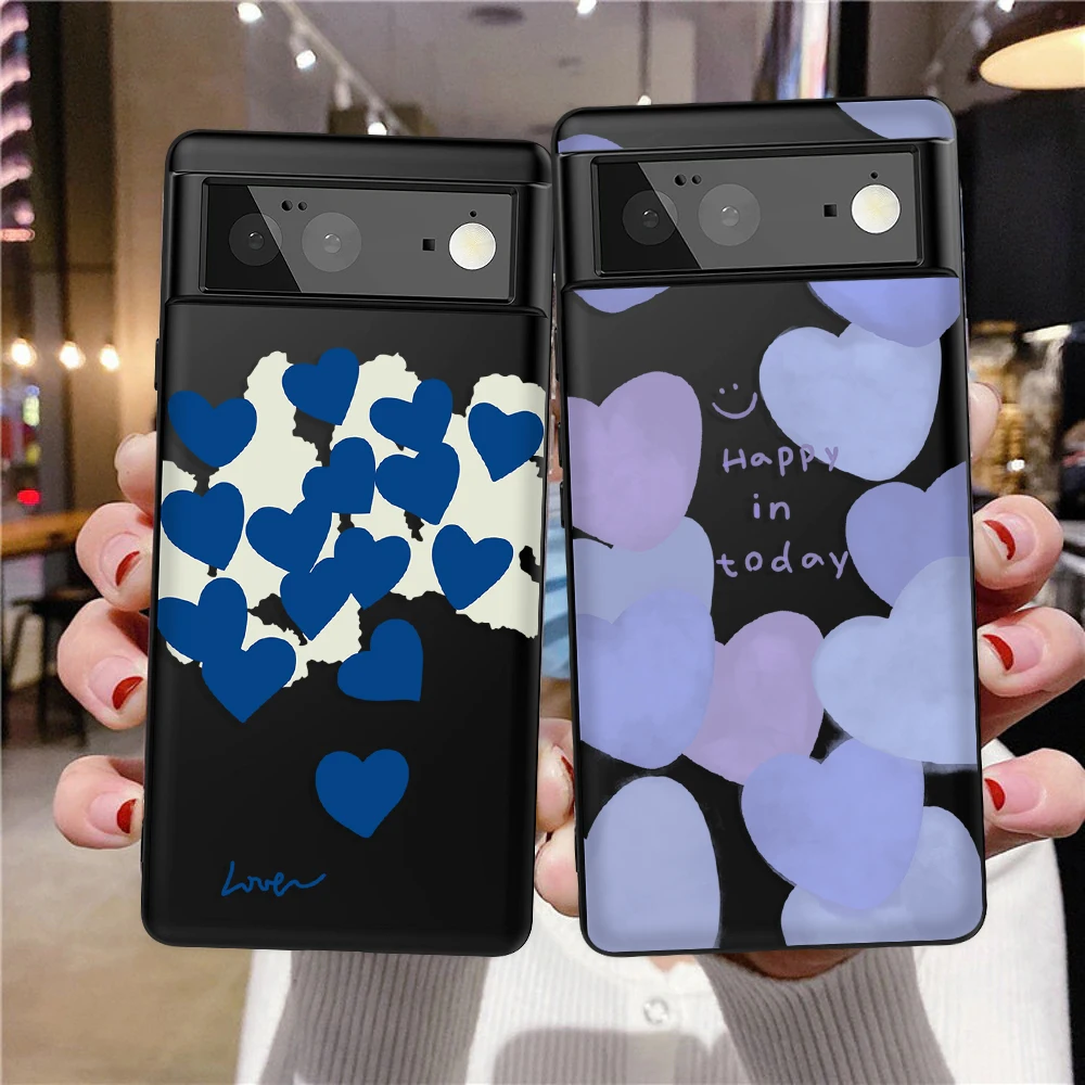 

Cartoon Love Shape Phone Case For Google Pixel 7a 7Pro 7 6a 6 6Pro 5 5a 4a 5G 4XL 4 3XL 3a XL Luxury Black Cases Soft TPU Cover